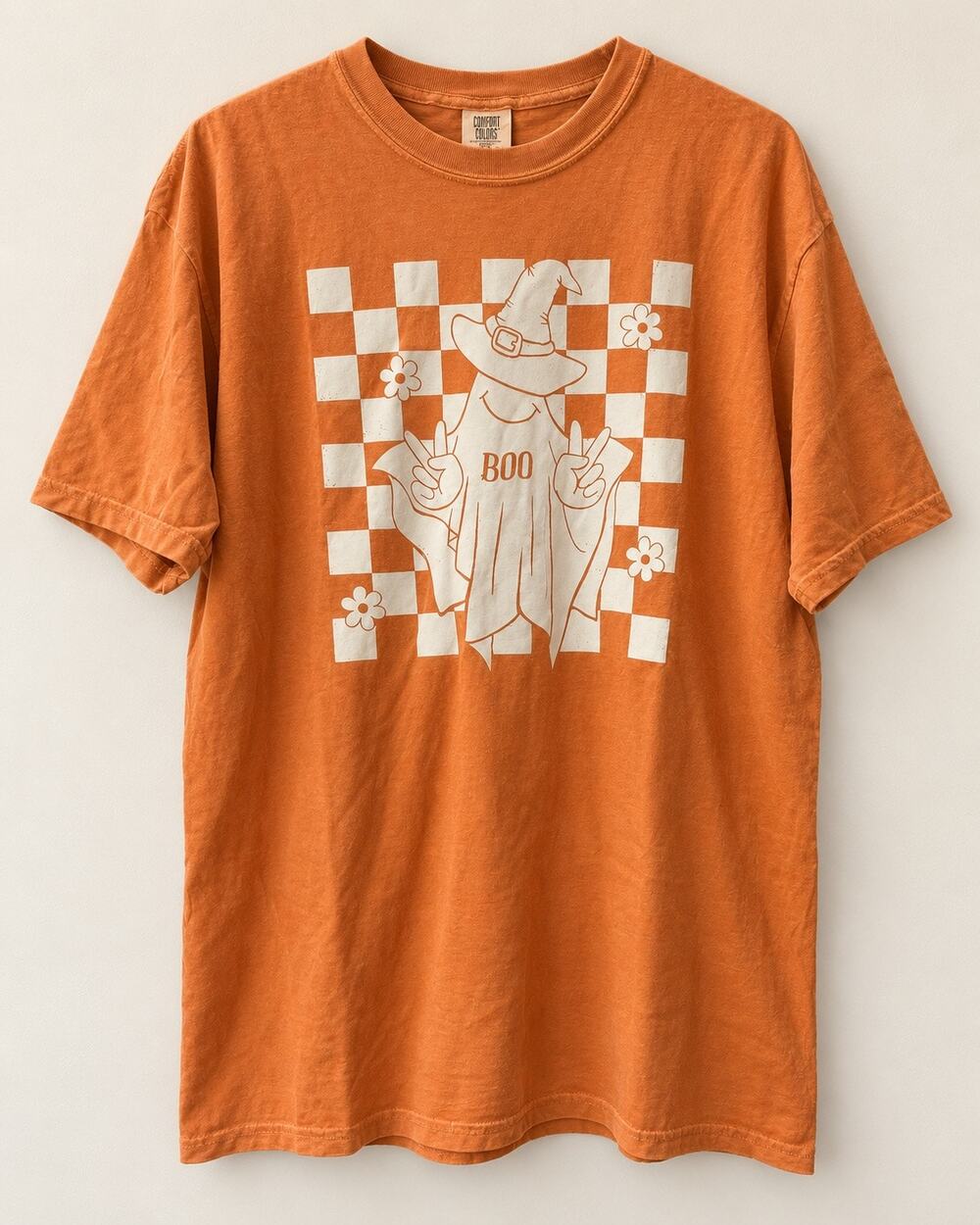 Comfort Colors XL BOO Witch Ghost Halloween Orange Checkered Graphic Tee